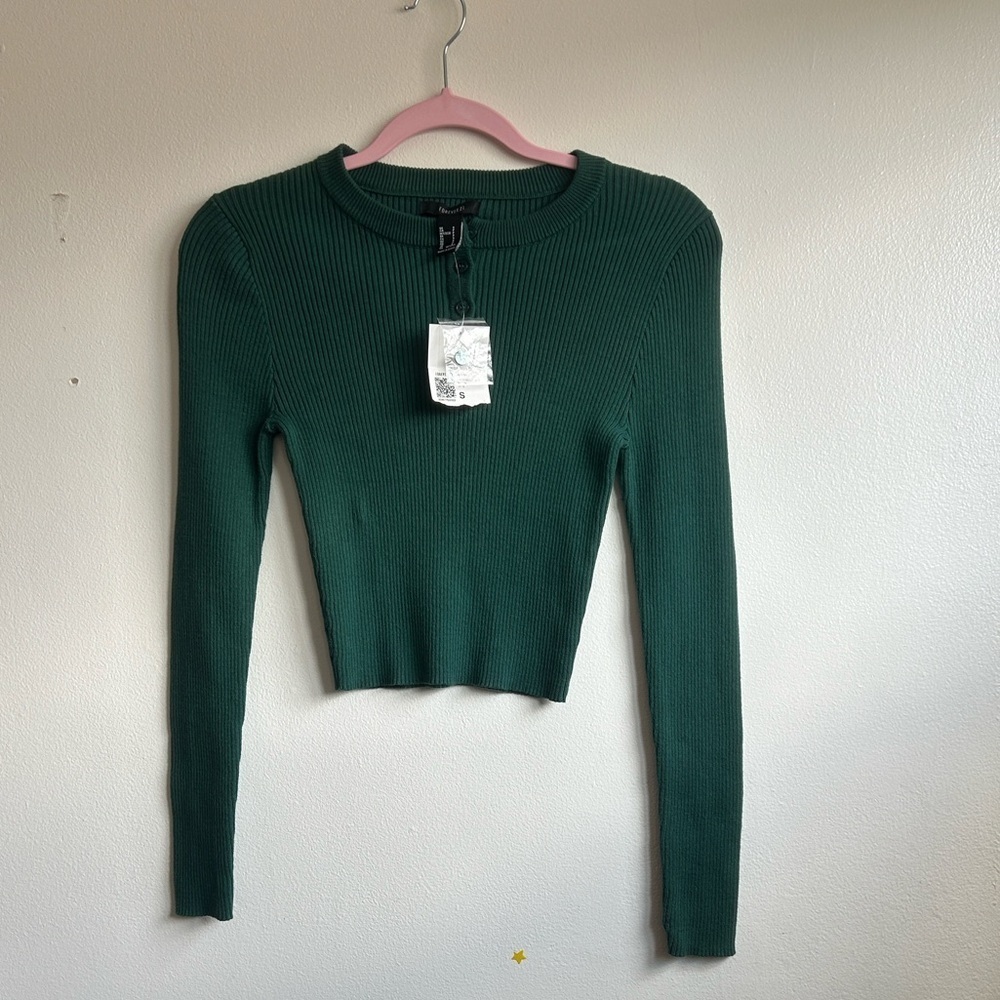 Forever 21 Green Ribbed Long Sleeve Top